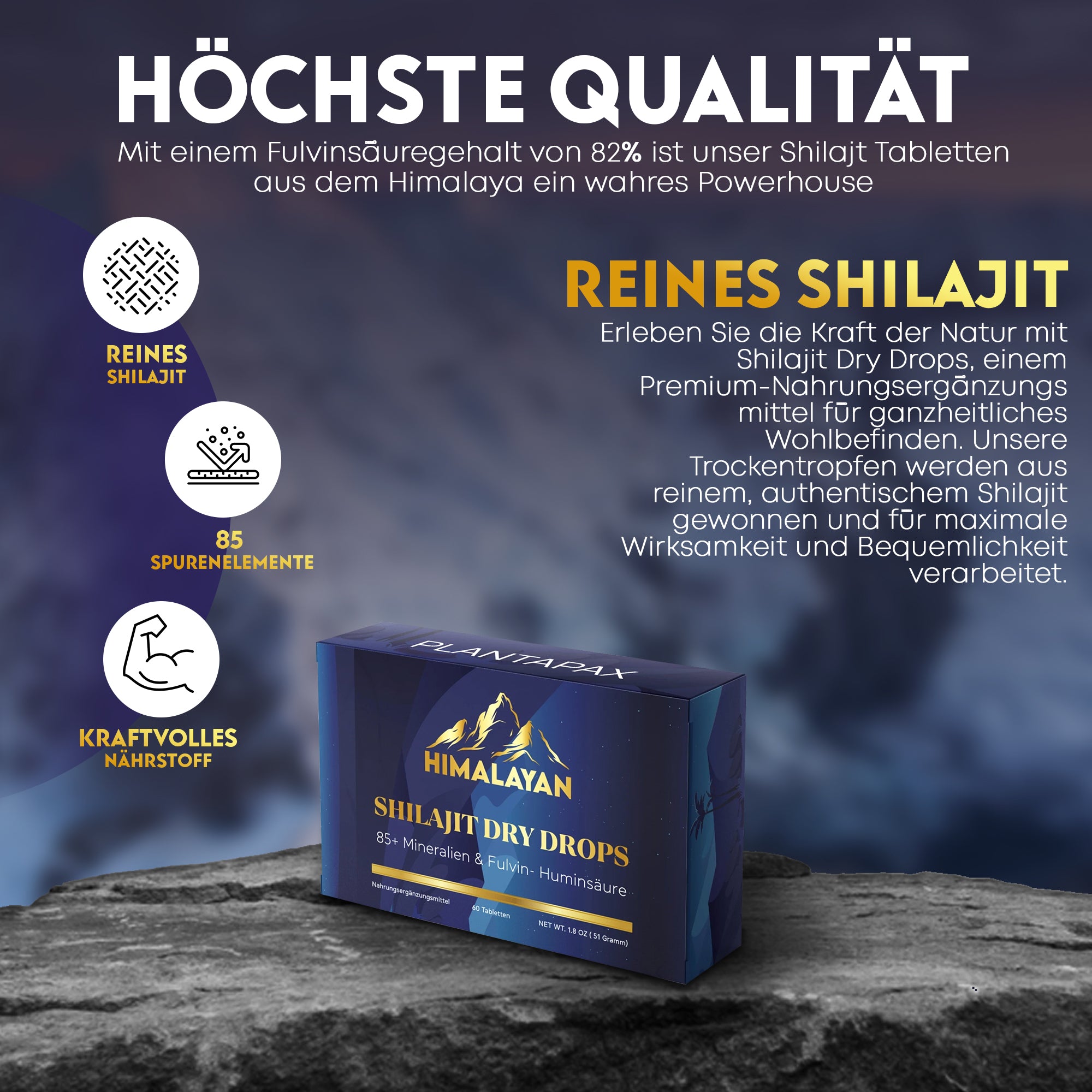 🌿 Shilajit Mumijo Extrakt – 60 Tabletten, hochdosiert 1.200 mg, 36.000 mg Gesamtinhalt