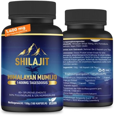 🌱 Shilajit Mumijo – 180 Kapseln, 1.400 mg hochdosiert, unterstützt Vitalität & Wohlbefinden